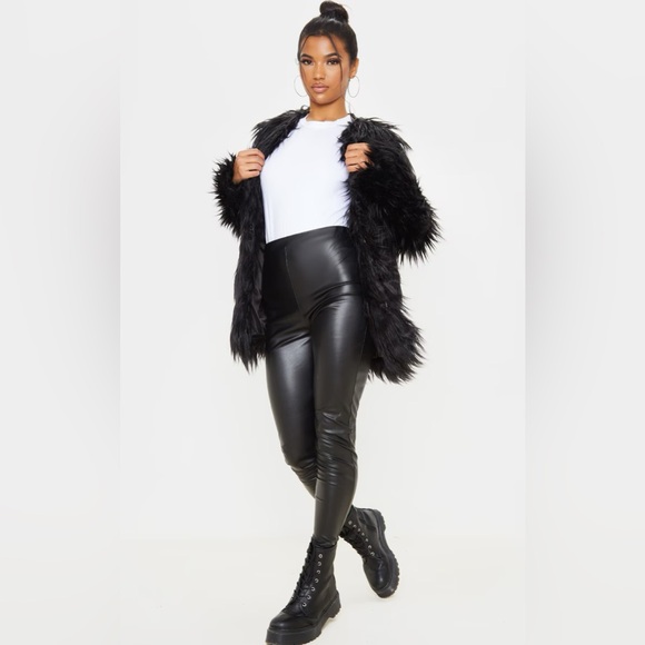 Pretty Little Thing Amaria Black Shaggy Faux Fur Jacket Size UK 8 - Picture 9 of 9